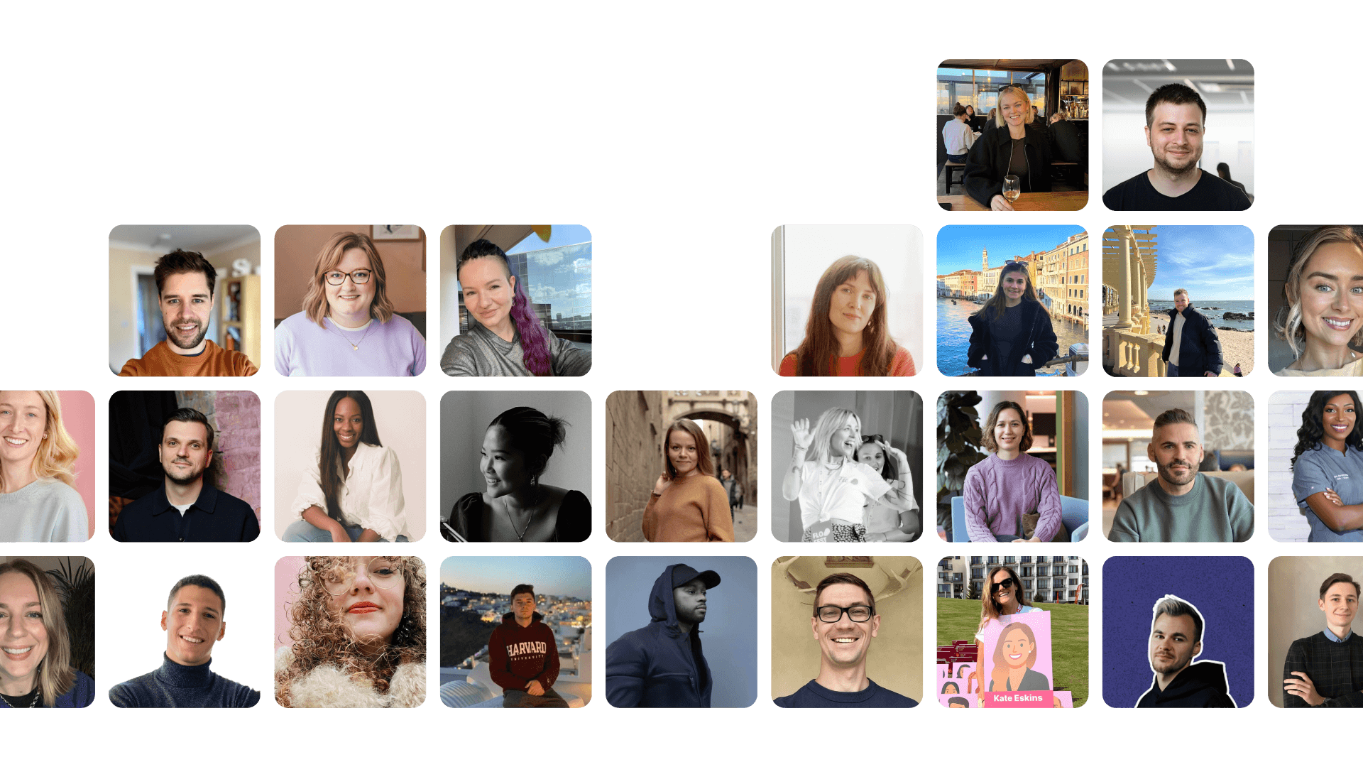 A grid of portrait photographs of the colleagues across Research, User Acquisition, Community, Content and App Onboarding who helped move the initiative forward.